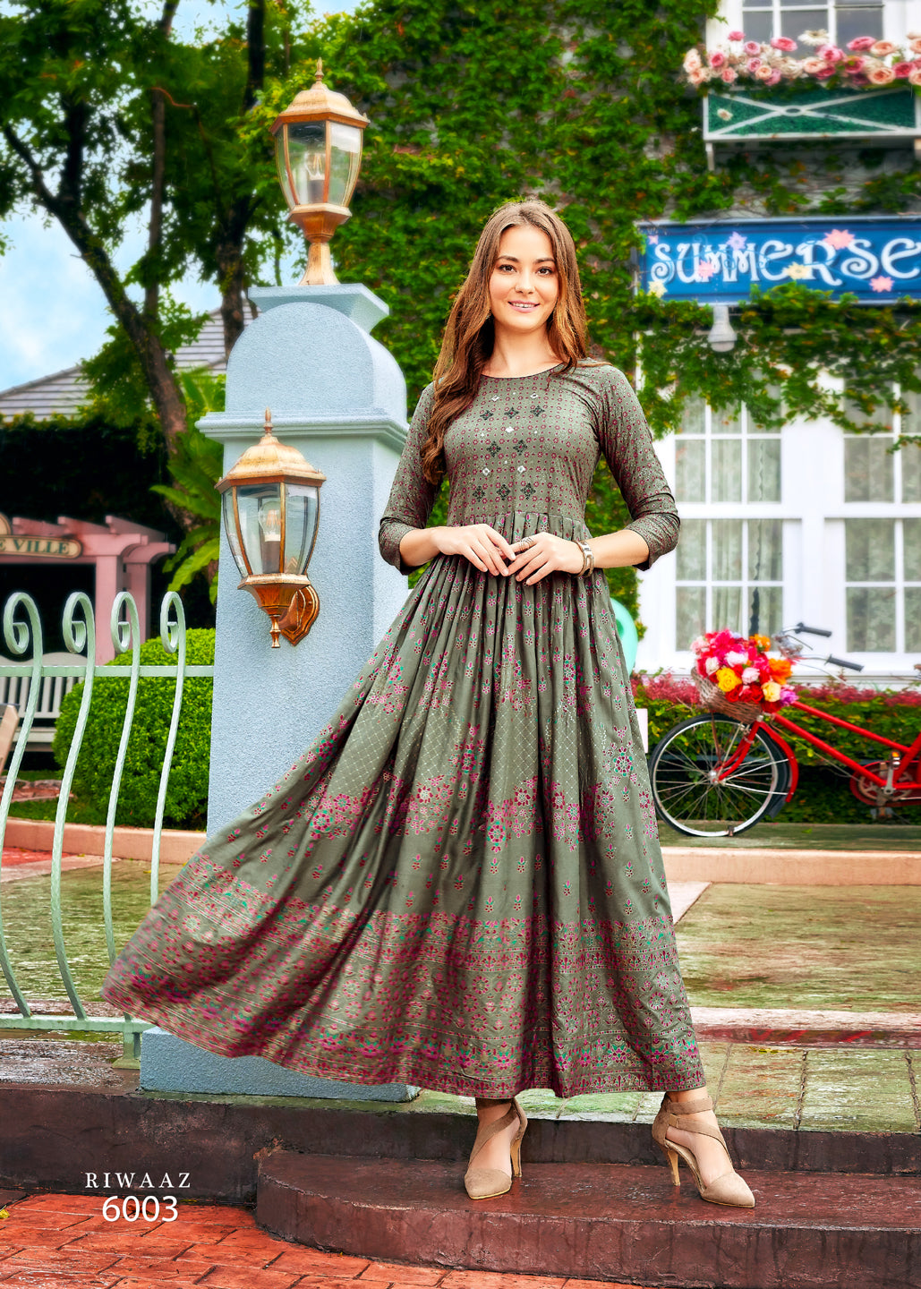 Gray Rayon Embroidered Anarkali Kurta Sets For Women