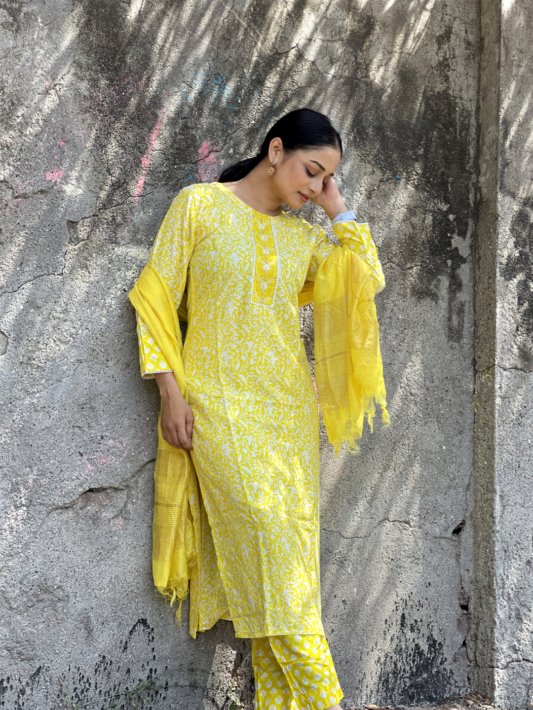 Yellow Rayon Printed Kurta Sets for Women