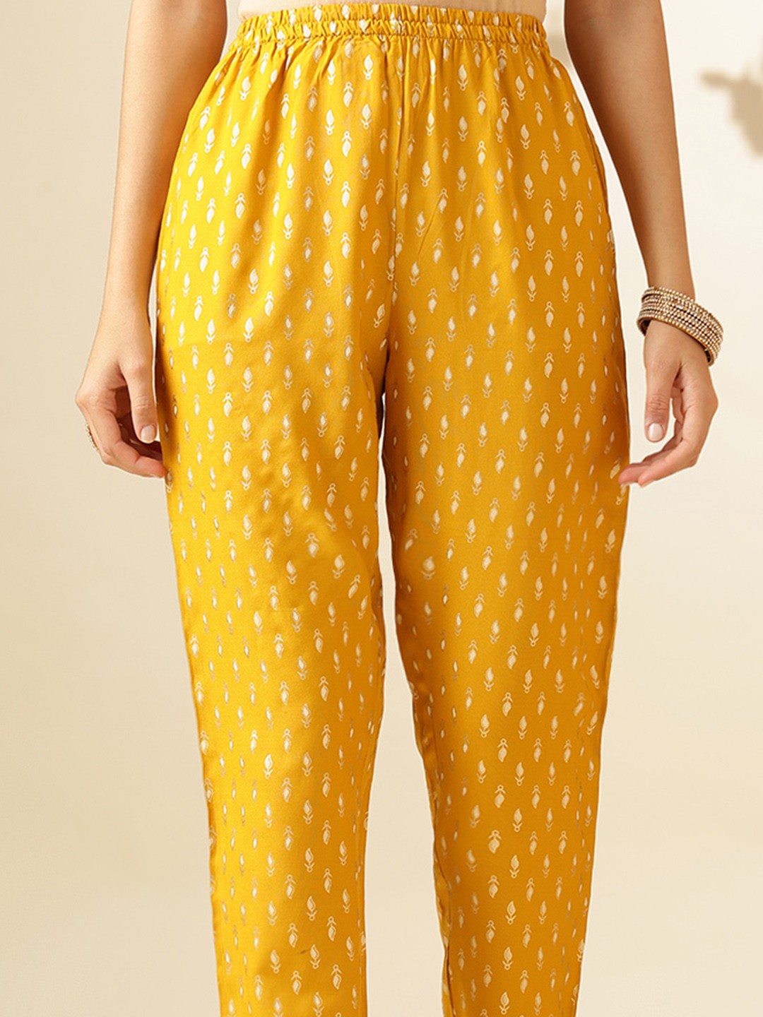 Embroidered Yellow Rayon Kurti Pant Sets For Women