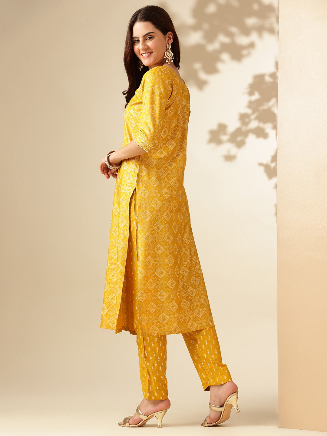 Embroidered Yellow Rayon Kurti Pant Sets For Women