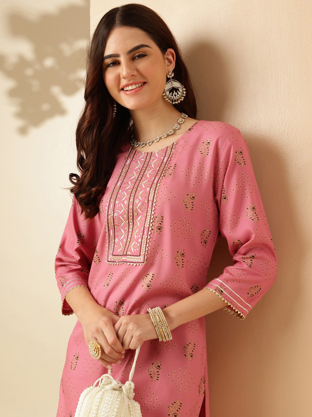 Embroidered Wine Rayon Kurta Sets For Women