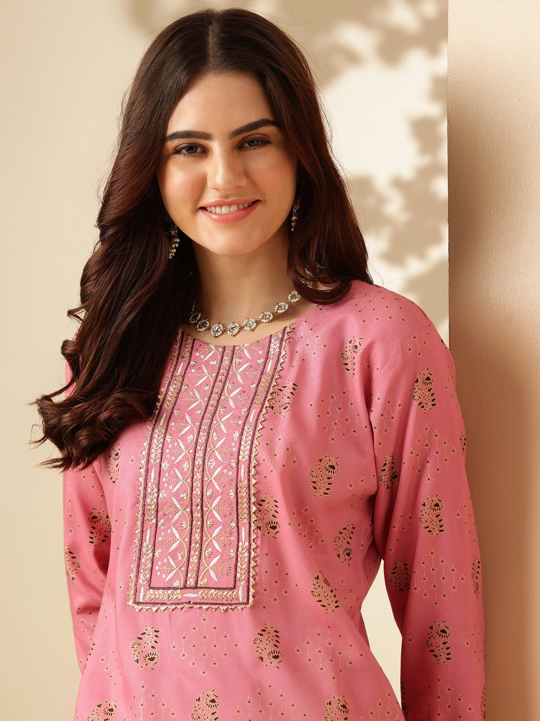 Embroidered Wine Rayon Kurta Sets For Women