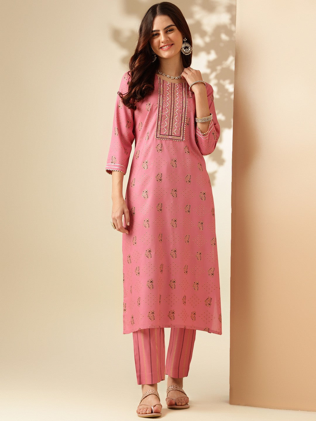 Embroidered Wine Rayon Kurta Sets For Women