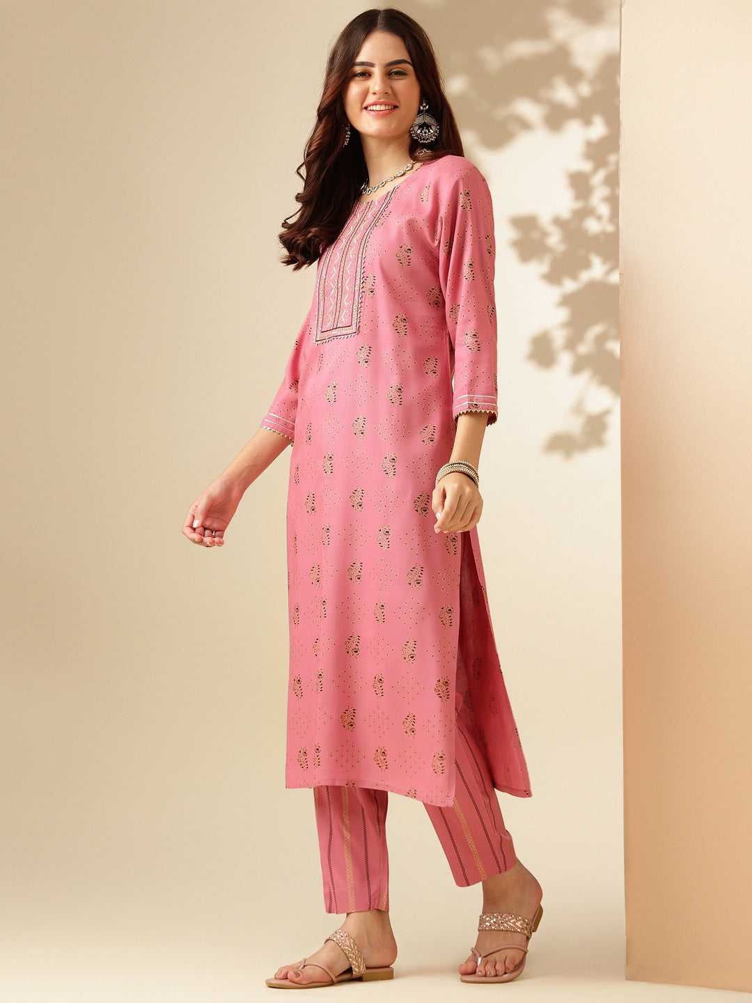 Embroidered Wine Rayon Kurta Sets For Women