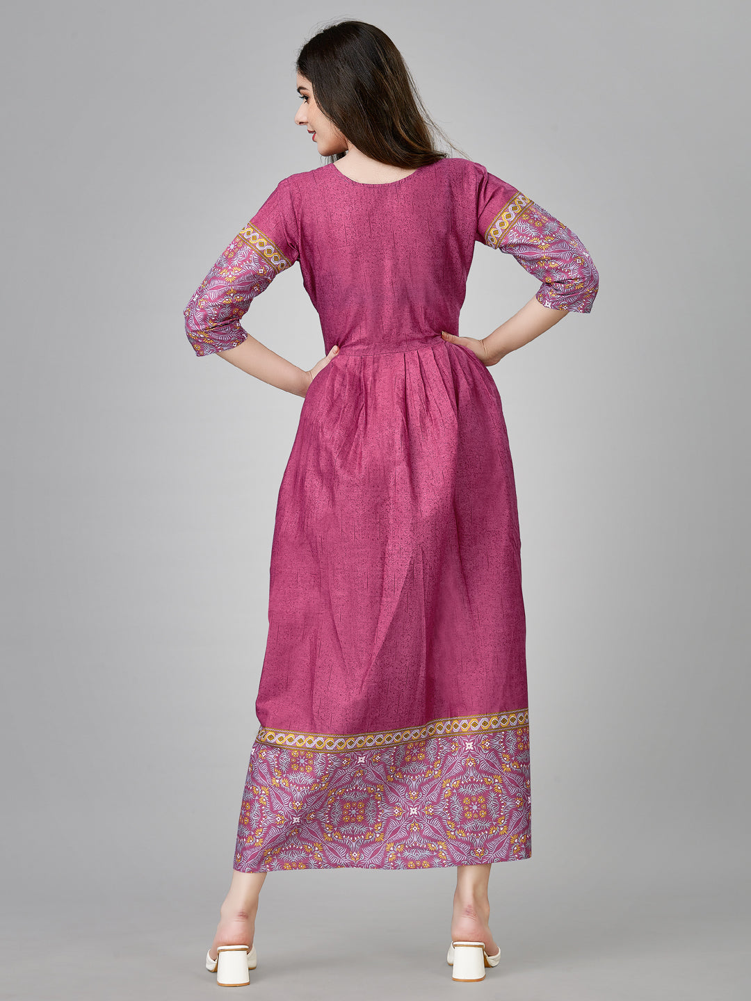 Anarkali Kurta Set Pink Cotton Printed Back View