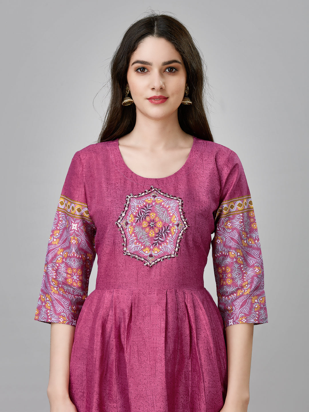 Pink Cotton Embroidered Anarkali Dress