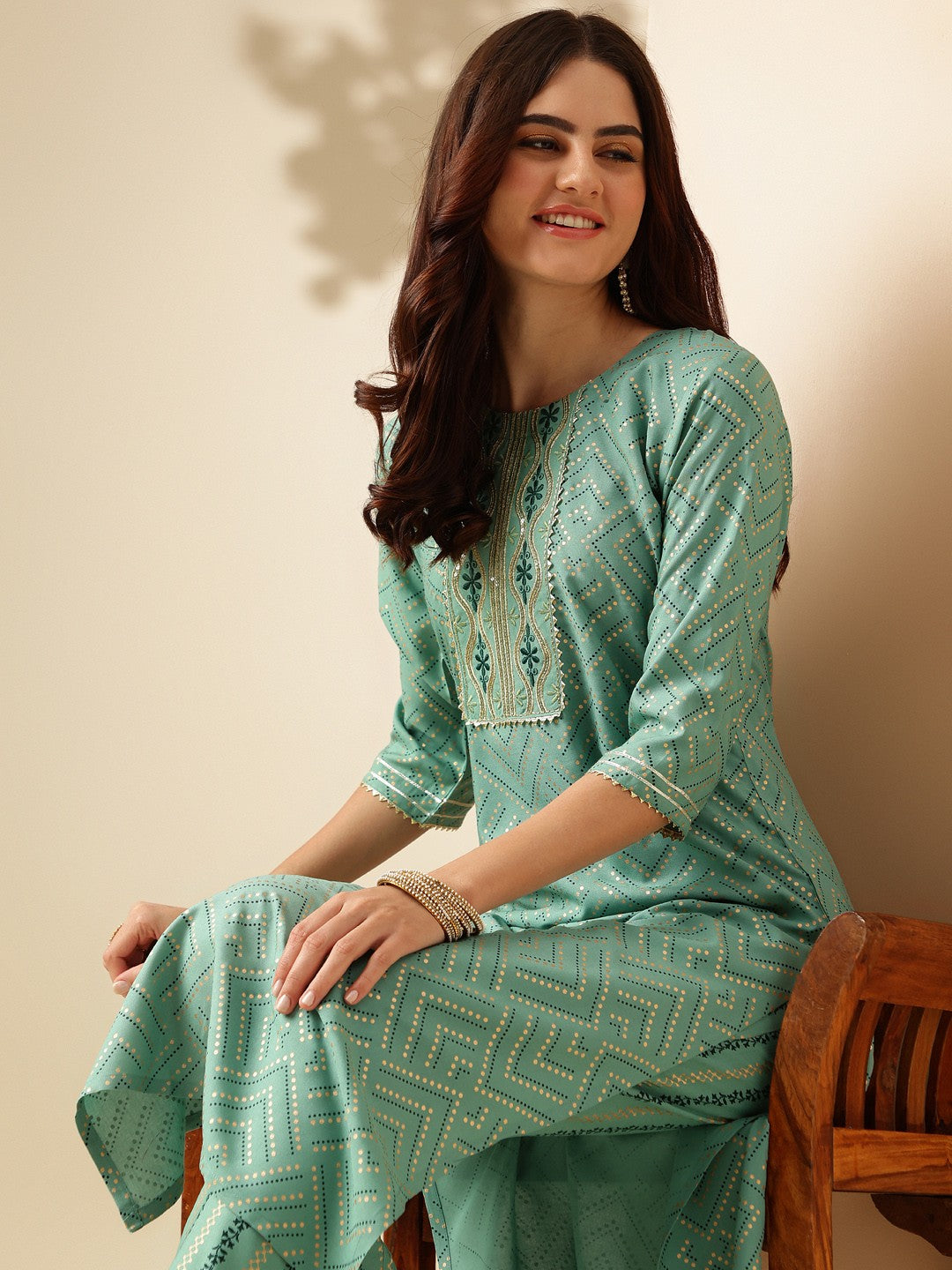 Embroidered Pista Green Rayon Kurta Sets For Women