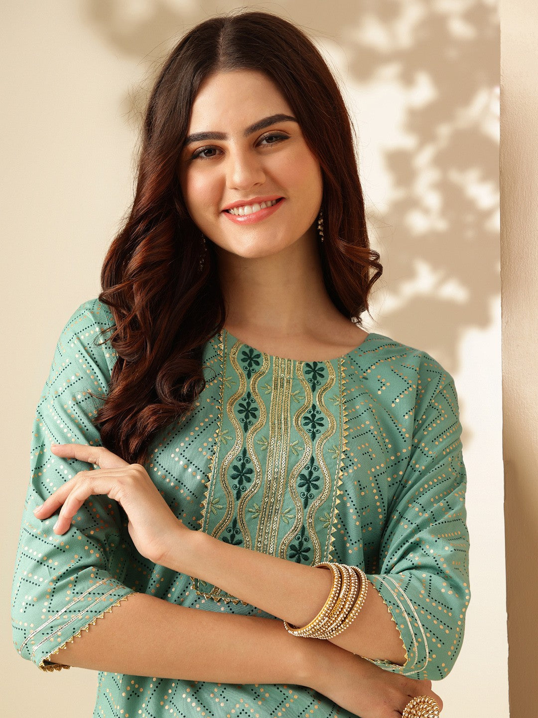 Embroidered Pista Green Rayon Kurta Sets For Women