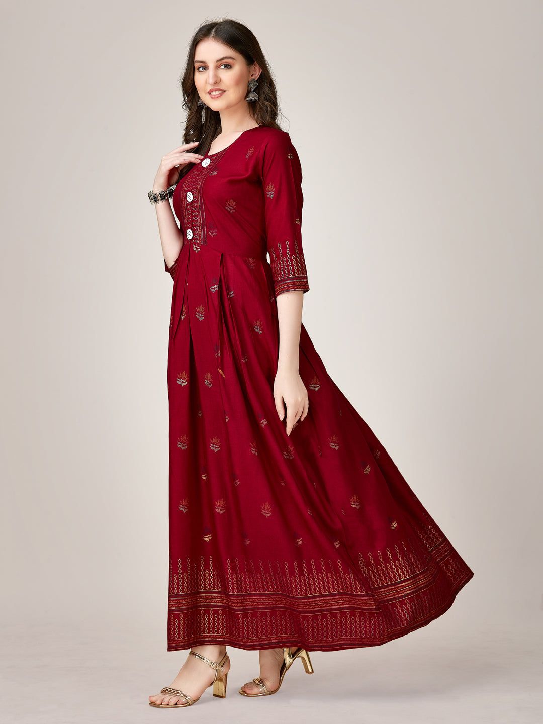 Anarkali Kurta Set Maroon Coloured