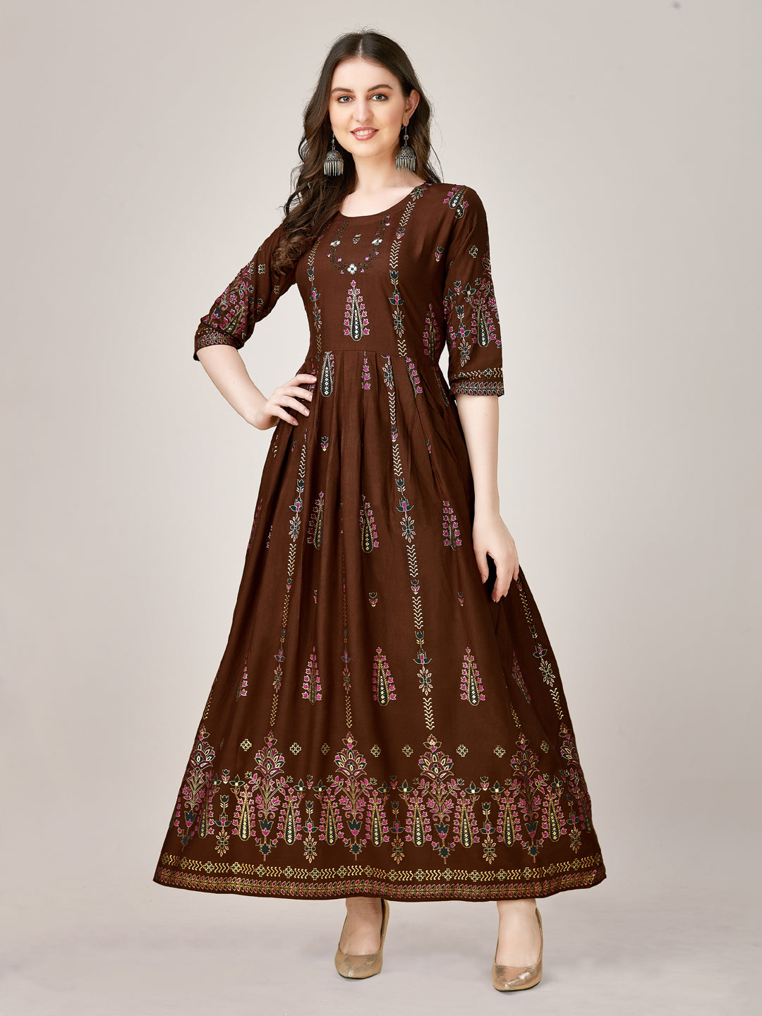 Ankle Length Brown Anarklali Kurta