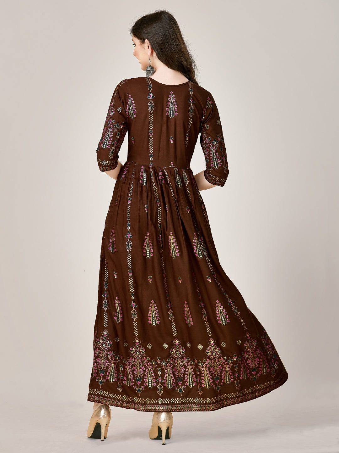 Brown Anarkali Kurti Back View