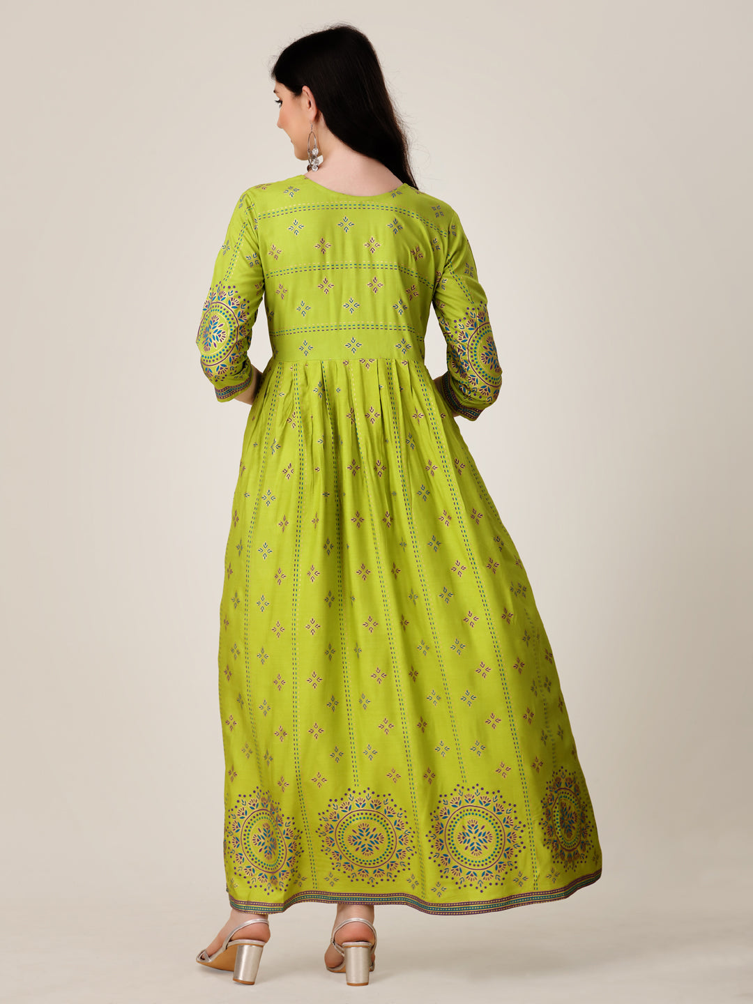 Parrot Green Anarkali Kurti Back View