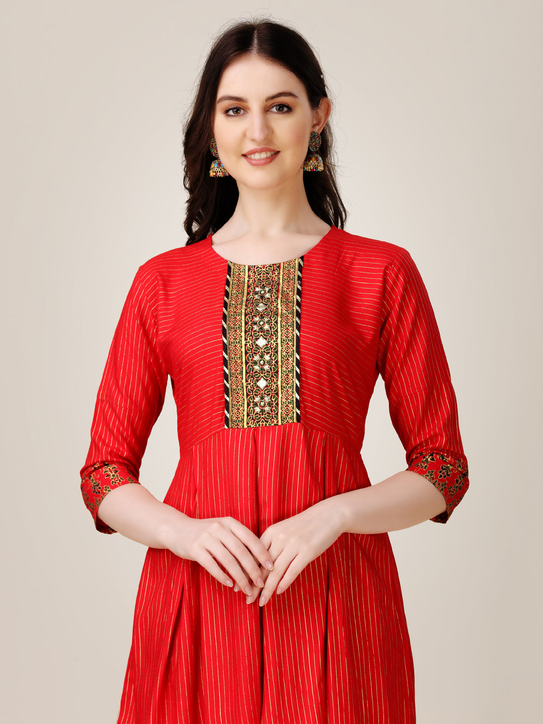 Rayon Red Foil Printed Anarkali Dress