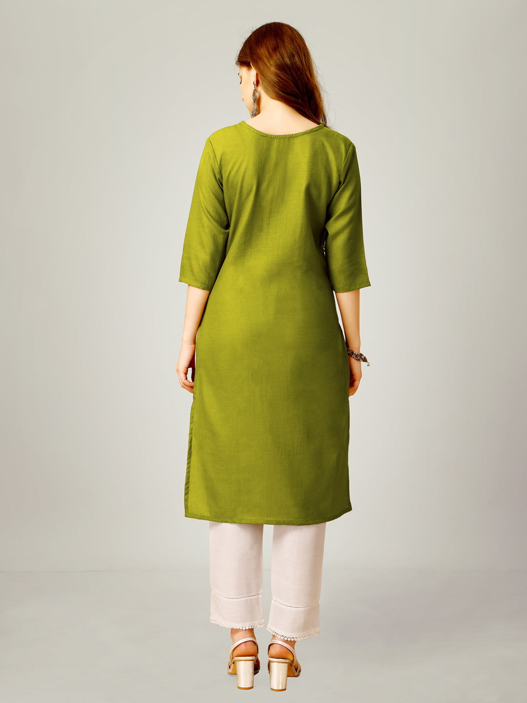 Embroidered Parrot Green Kurta Sets For Women