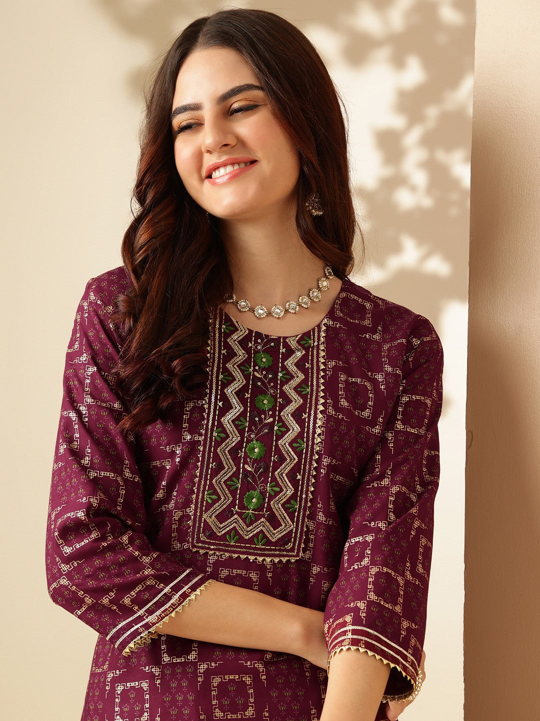 Embroidered Purple Rayon Kurta Sets For Women