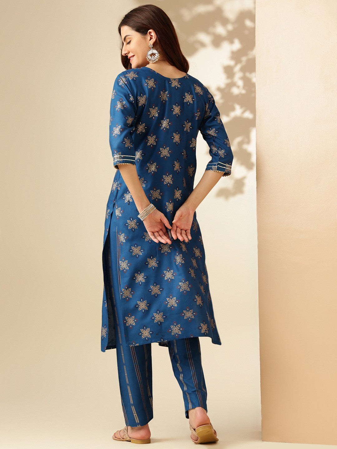 Embroidered Blue Rayon Kurta Sets For Women