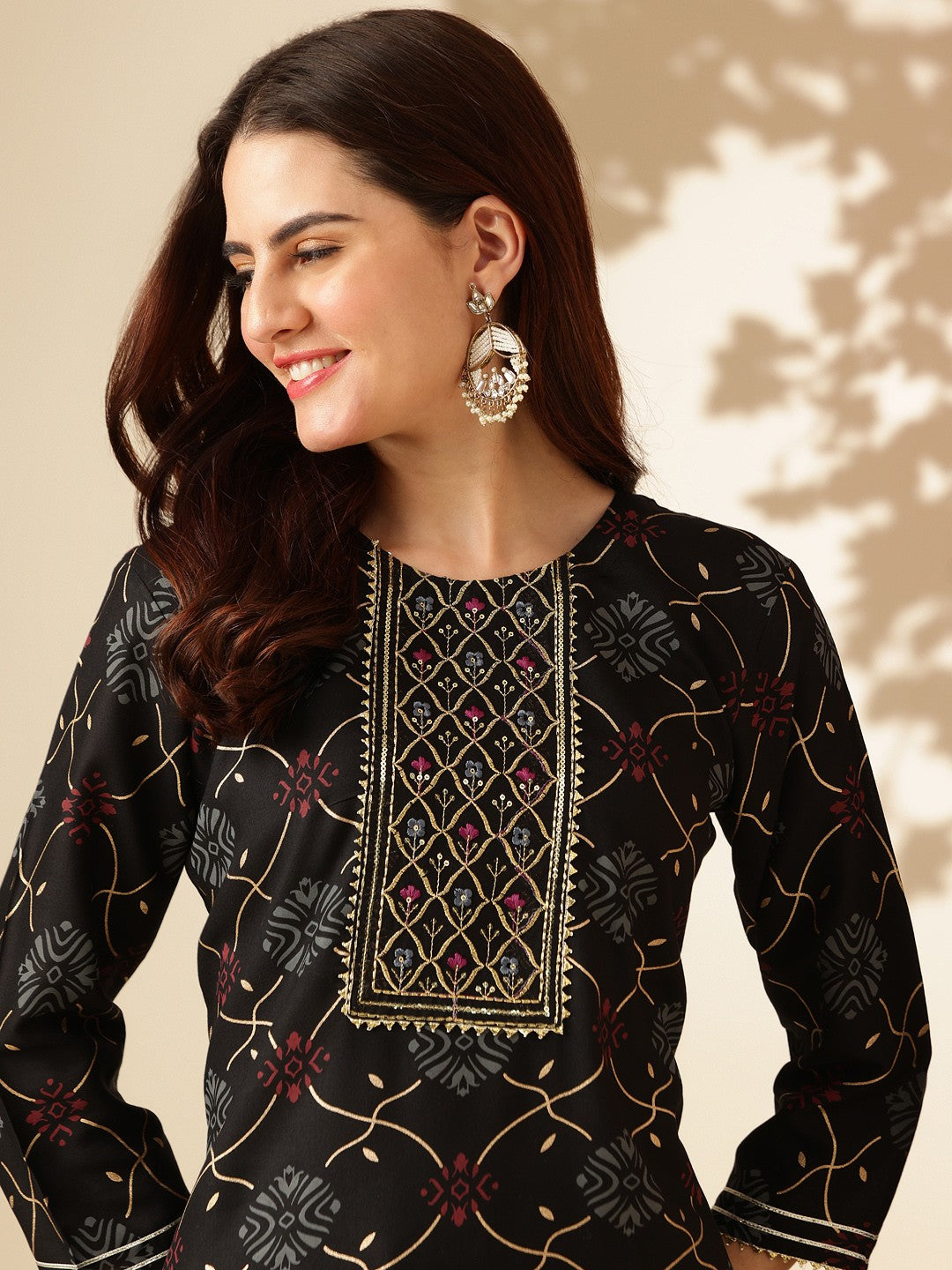 Embroidered Black Rayon Kurta Pant Sets For Women