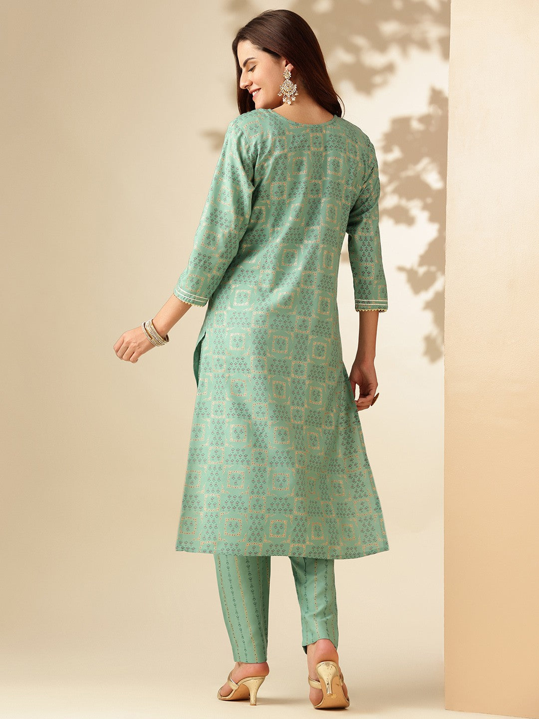 Embroidered Pista Green Rayon Kurti Pant Sets For Women