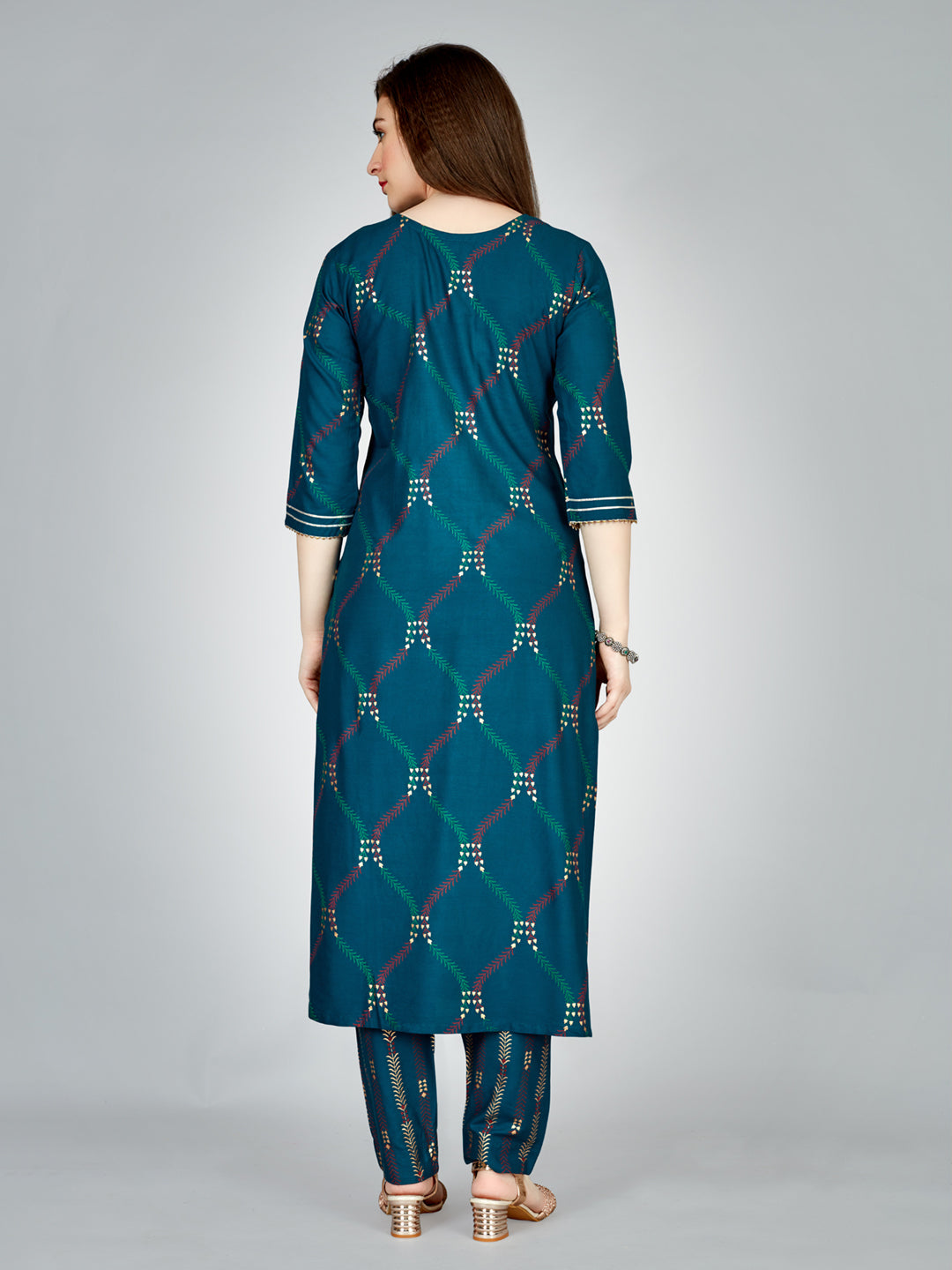 Embroidered Navy Blue Rayon Kurti Pant Sets For Women