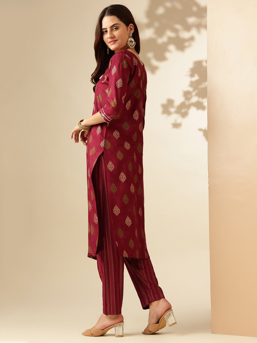 Embroidered Purple Rayon Kurta Pant Sets For Women