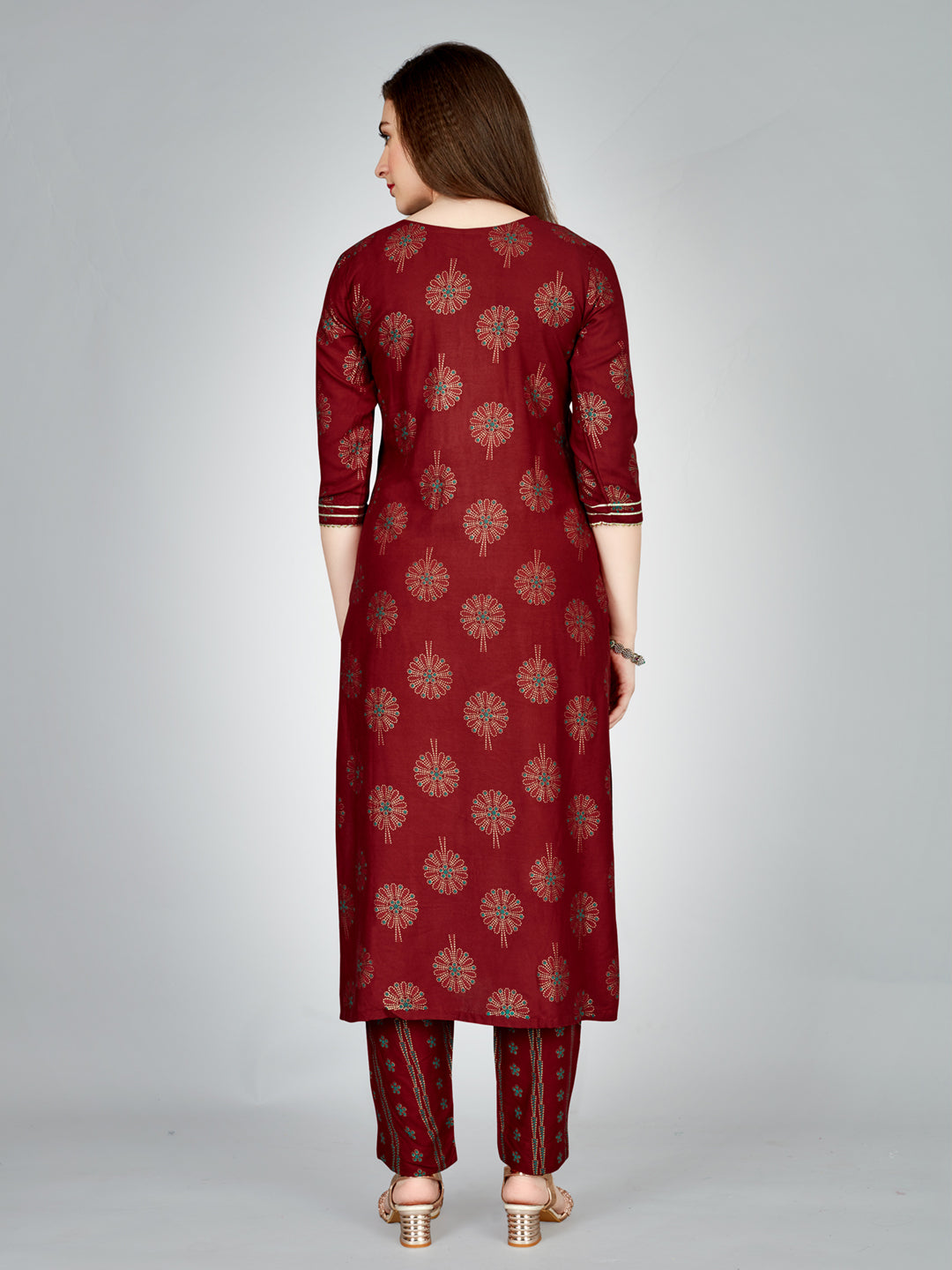 Embroidered Maroon Rayon Kurta Sets For Women