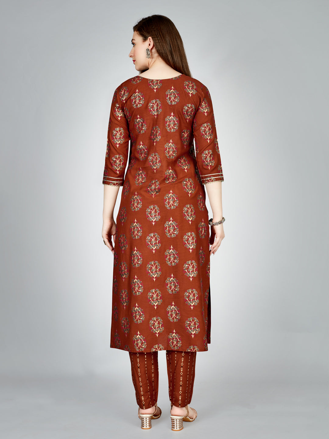 Embroidered Rust Rayon Kurta Pant Sets For Women