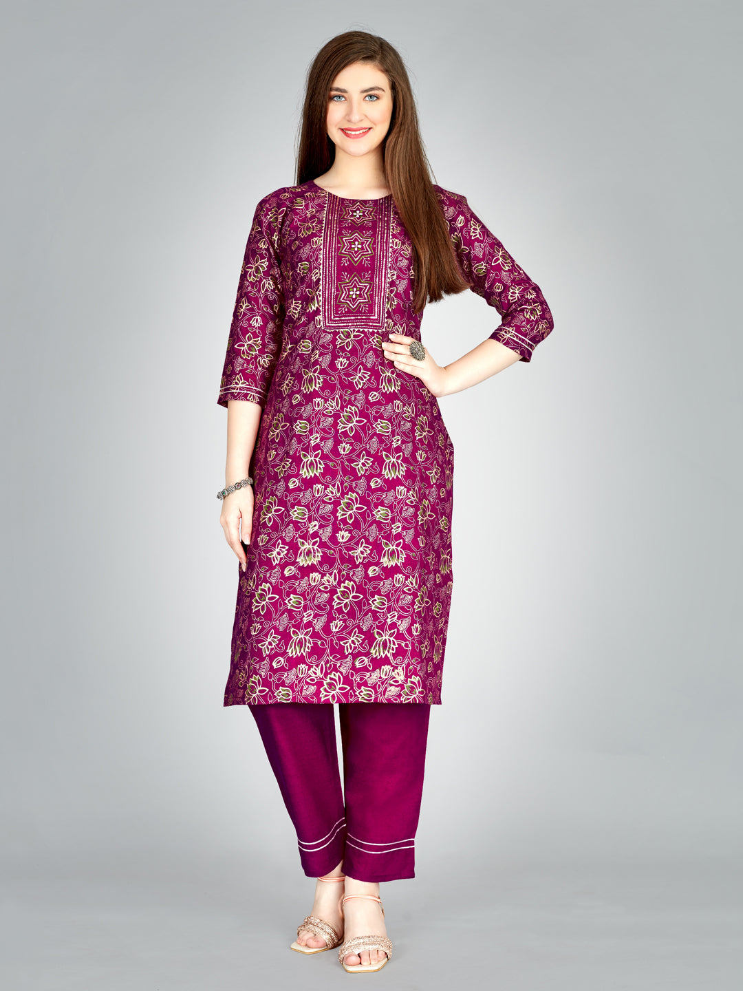 Embroidered Purple Kurta Sets For Women