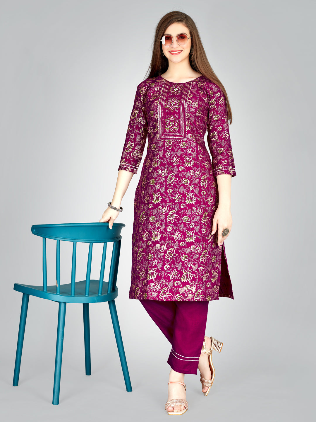 Embroidered Purple Kurta Sets For Women