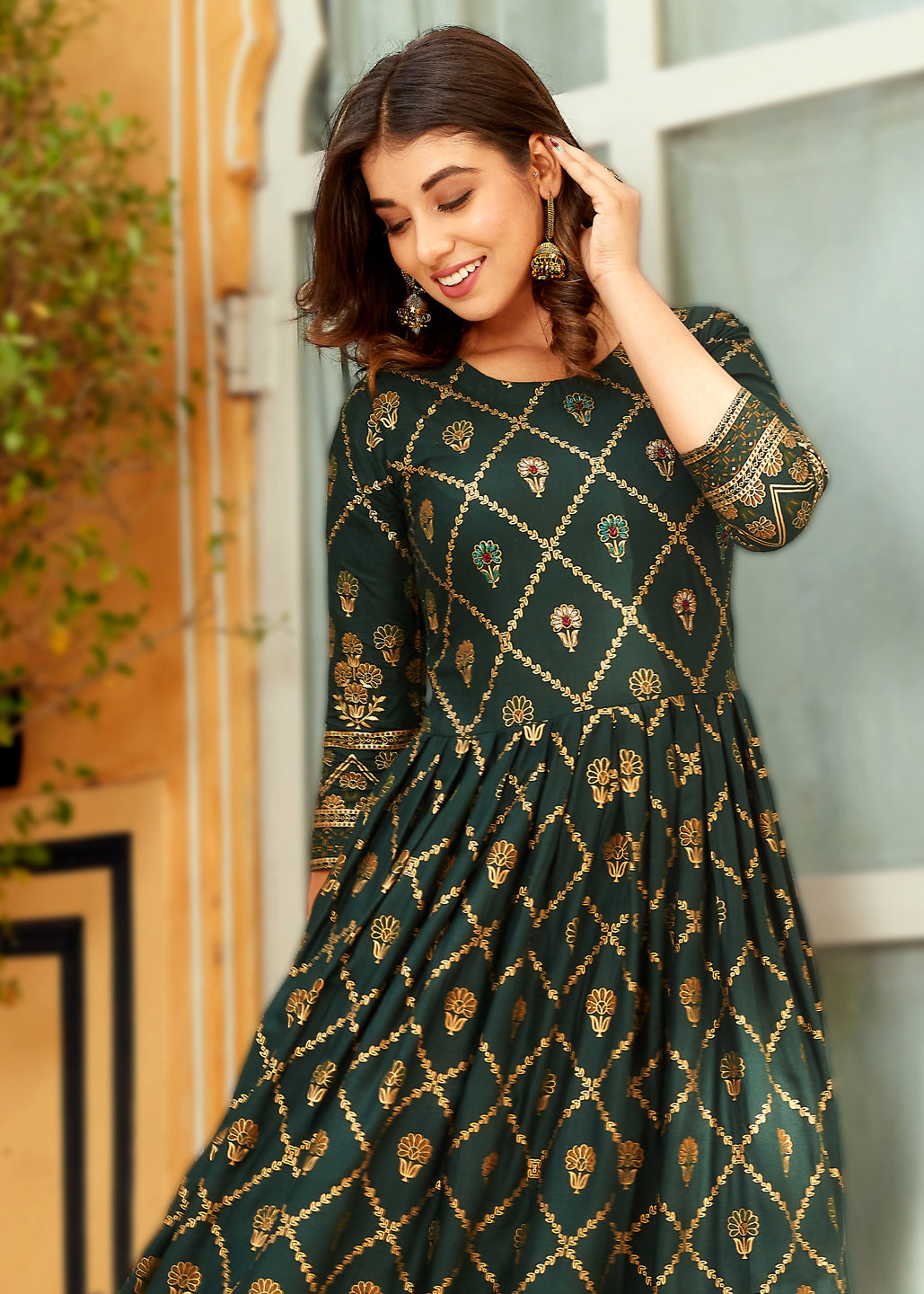 Dark Green Anarkali Suit Placket View