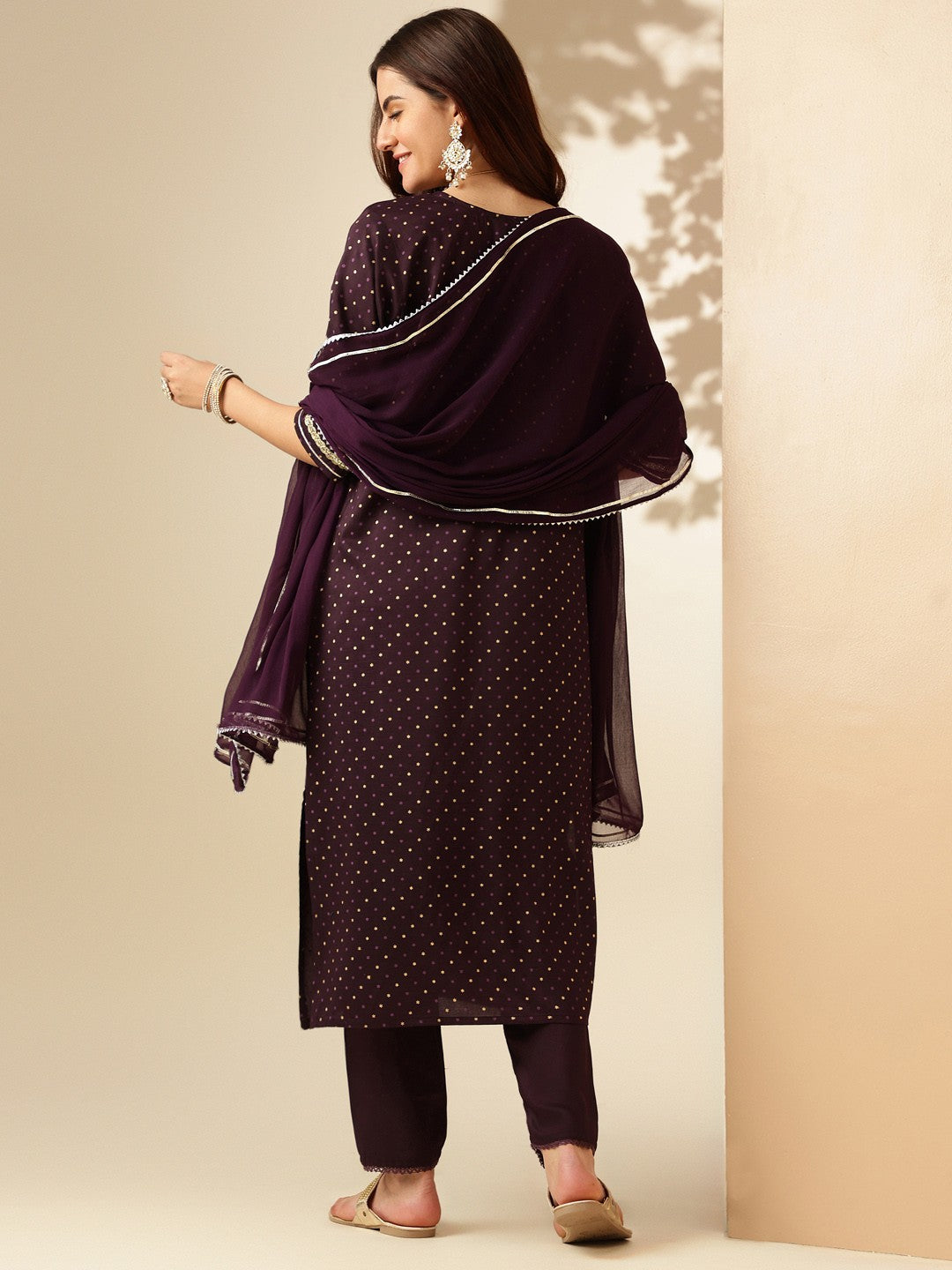 Embroidered Purple Silk Kurti Pant Set with Dupatta for Women