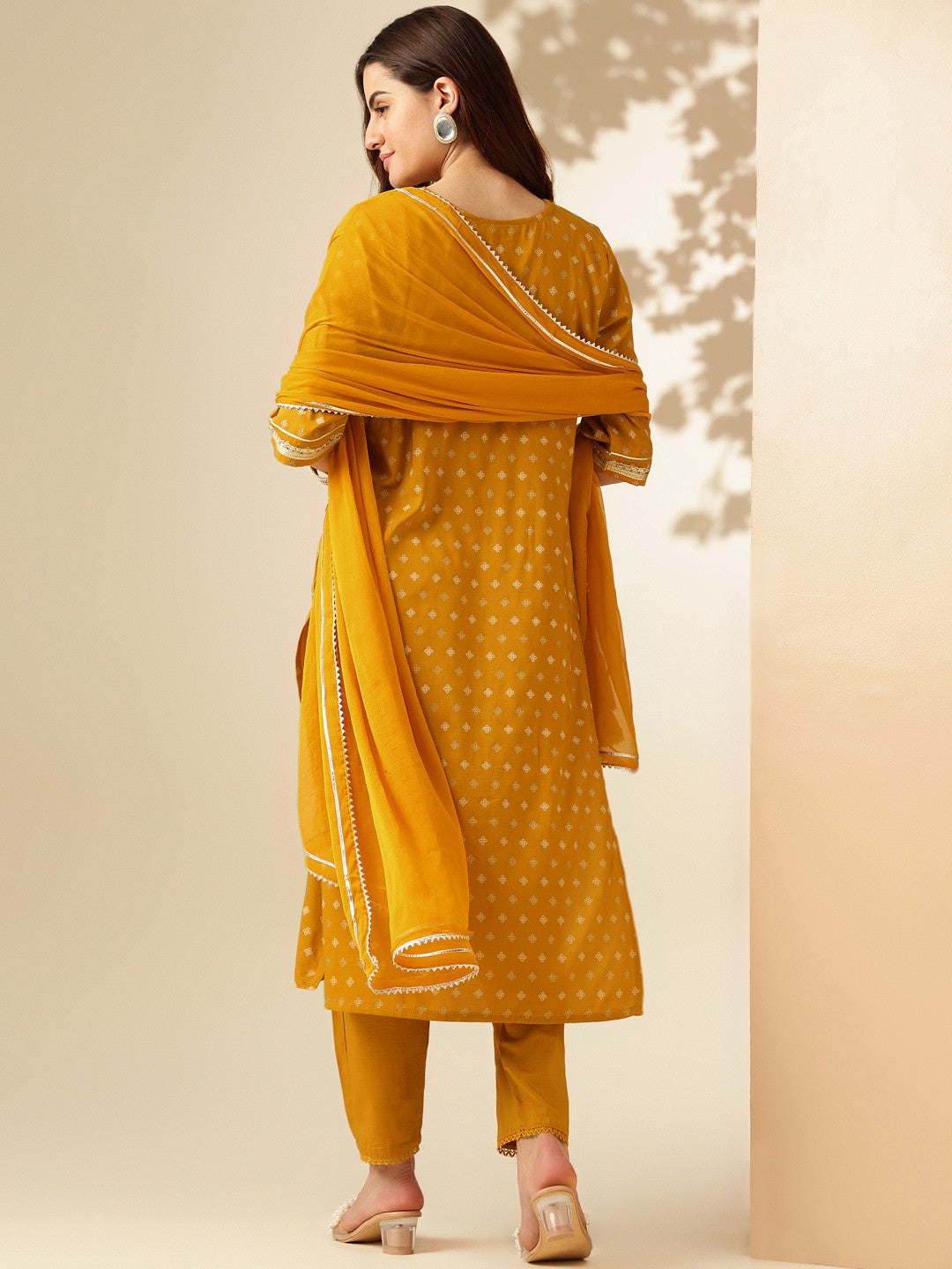 Embroidered Golden Yellow Silk Kurta Sets for Women