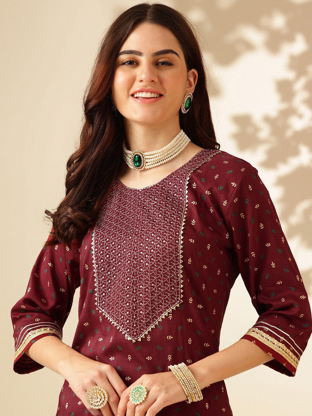 Embroidered Maroon Silk Kurta Sets for Women