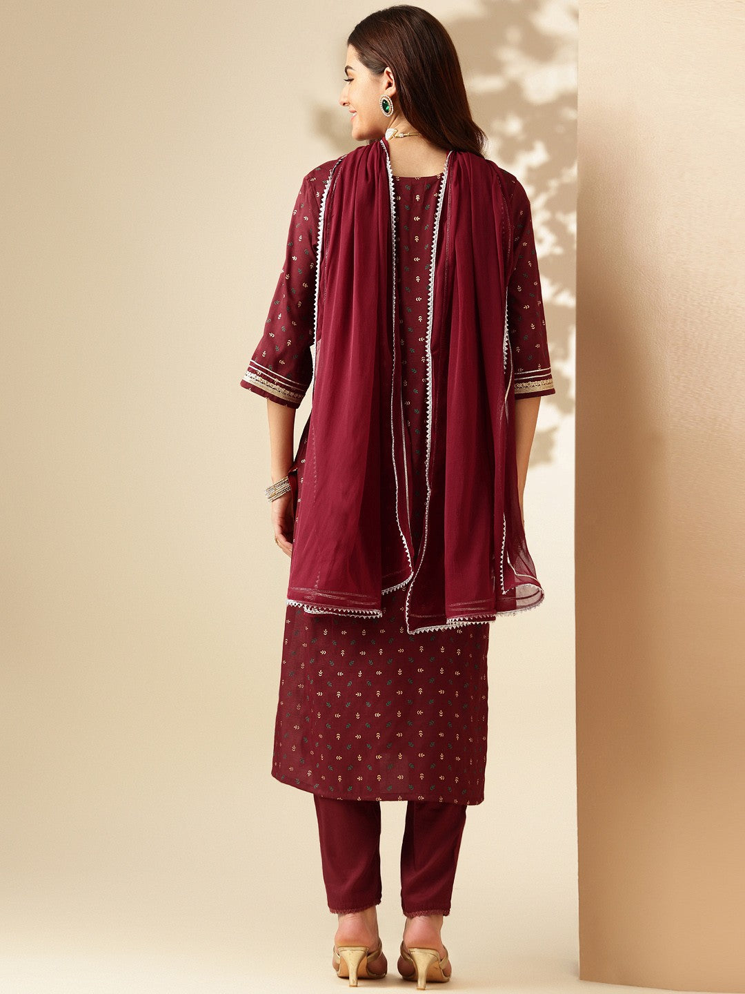 Embroidered Maroon Silk Kurta Sets for Women