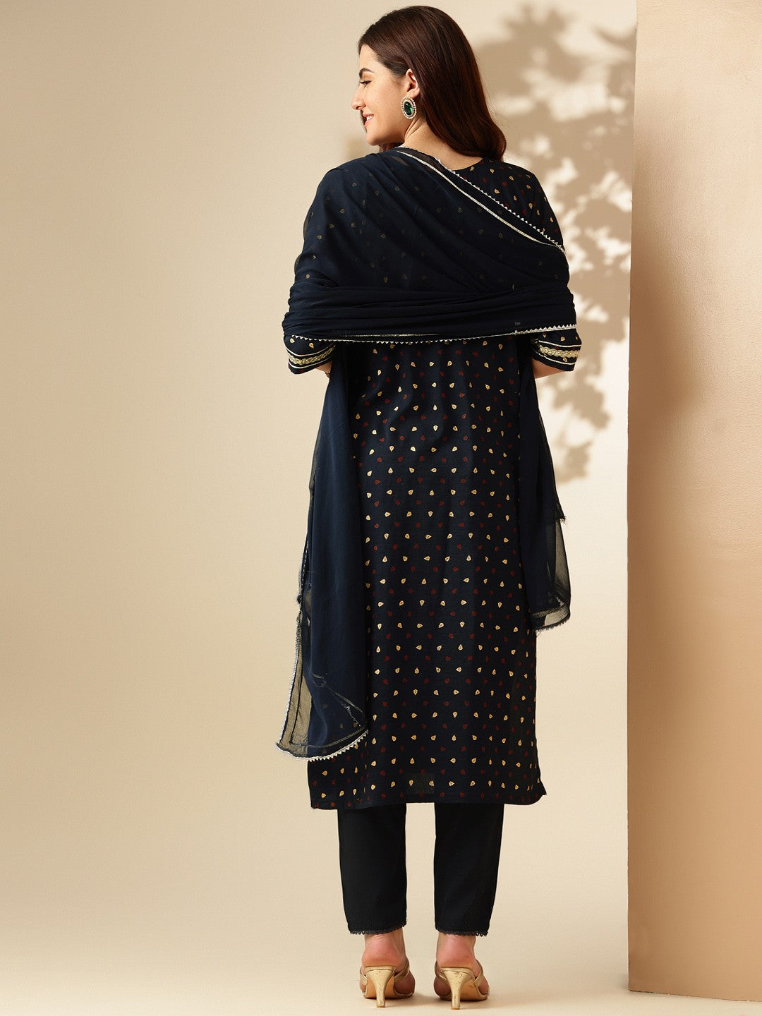 Embroidered Navy Blue Silk Kurta Sets for Women