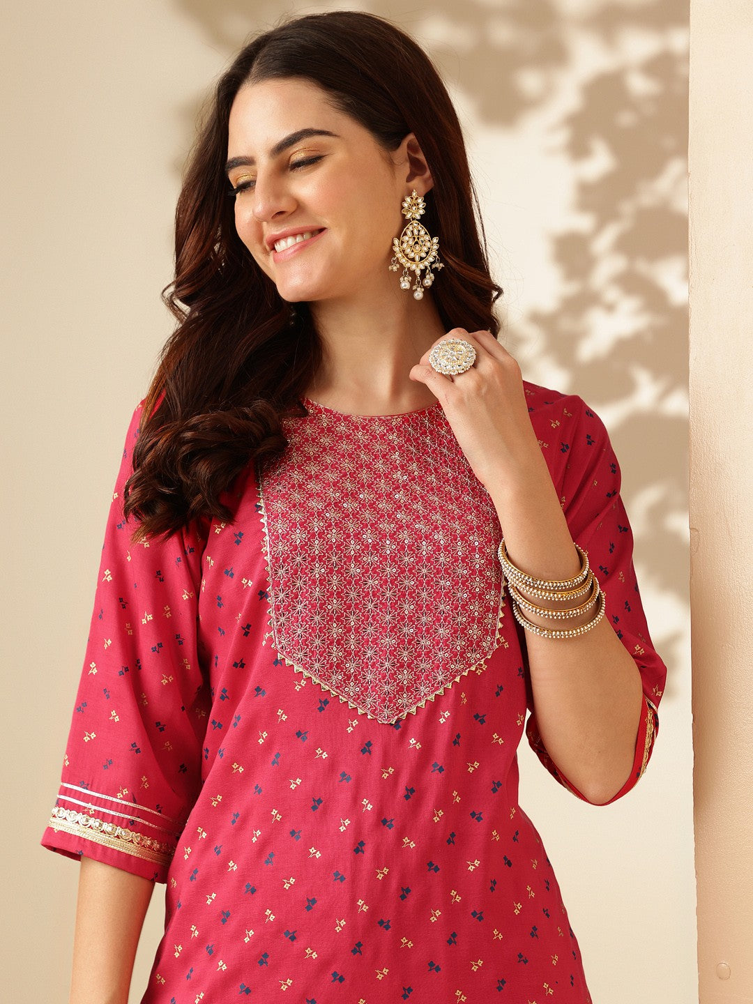 Embroidered Pink Silk Kurta Sets for Women