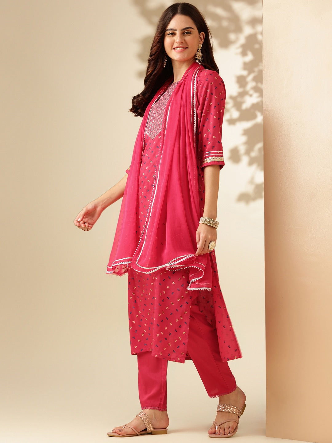 Embroidered Pink Silk Kurta Sets for Women