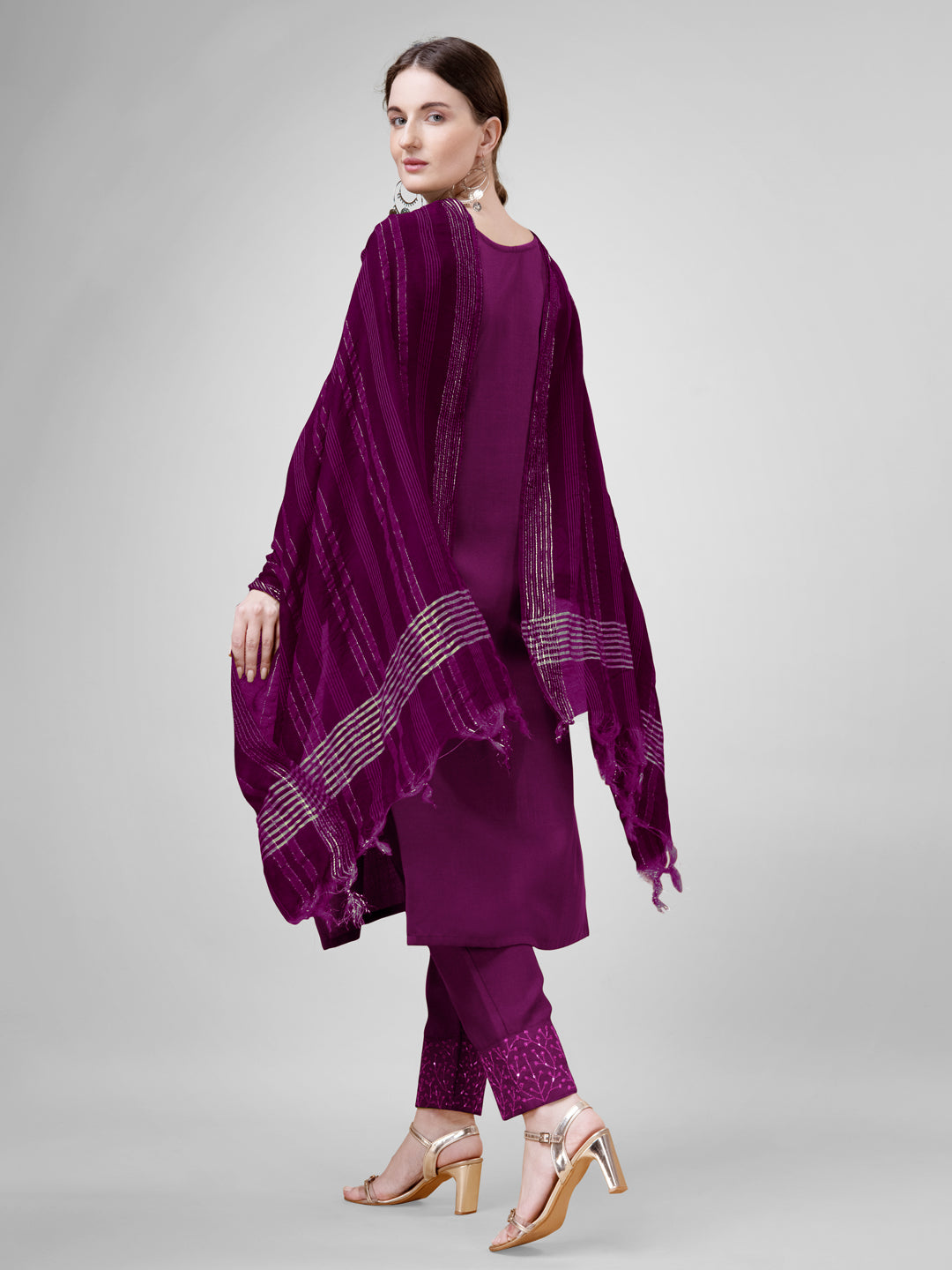 Embroidered Purple Cotton Kurta Sets for Women