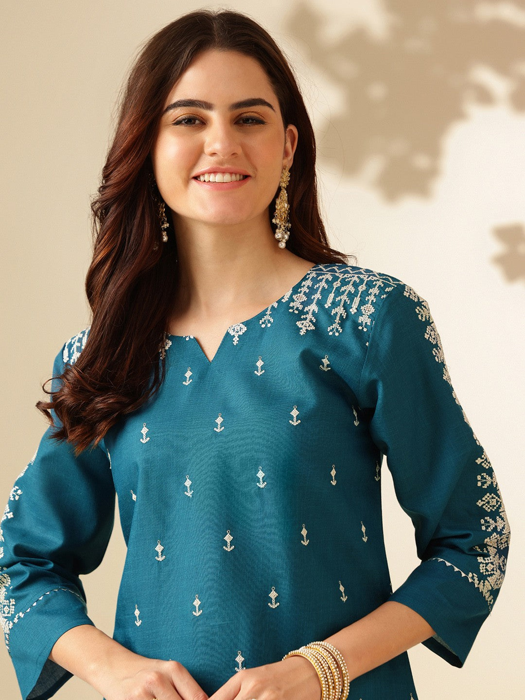 Embroidered Morpichh Cotton Kurta Sets for Women