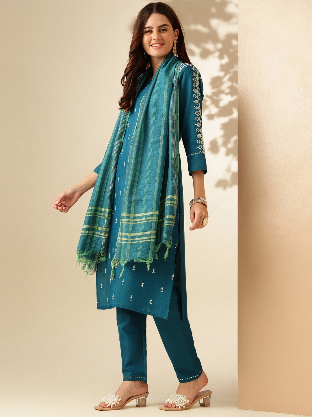 Embroidered Morpichh Cotton Kurta Sets for Women