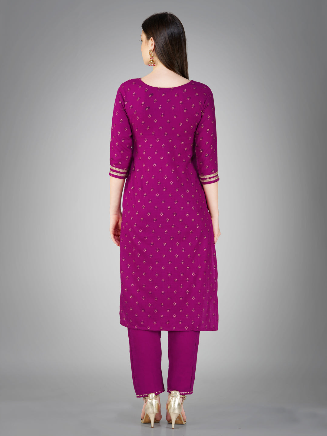 Women Embroidered Cotton Blend Purple Kurta Pant Dupatta Set (Ethnic Sets) (1117-Purple)