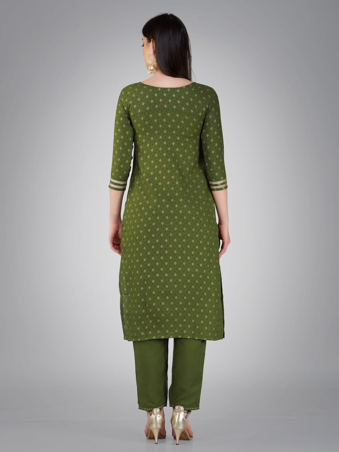 Embroidered Mehendi Green Cotton Kurta Sets For Women