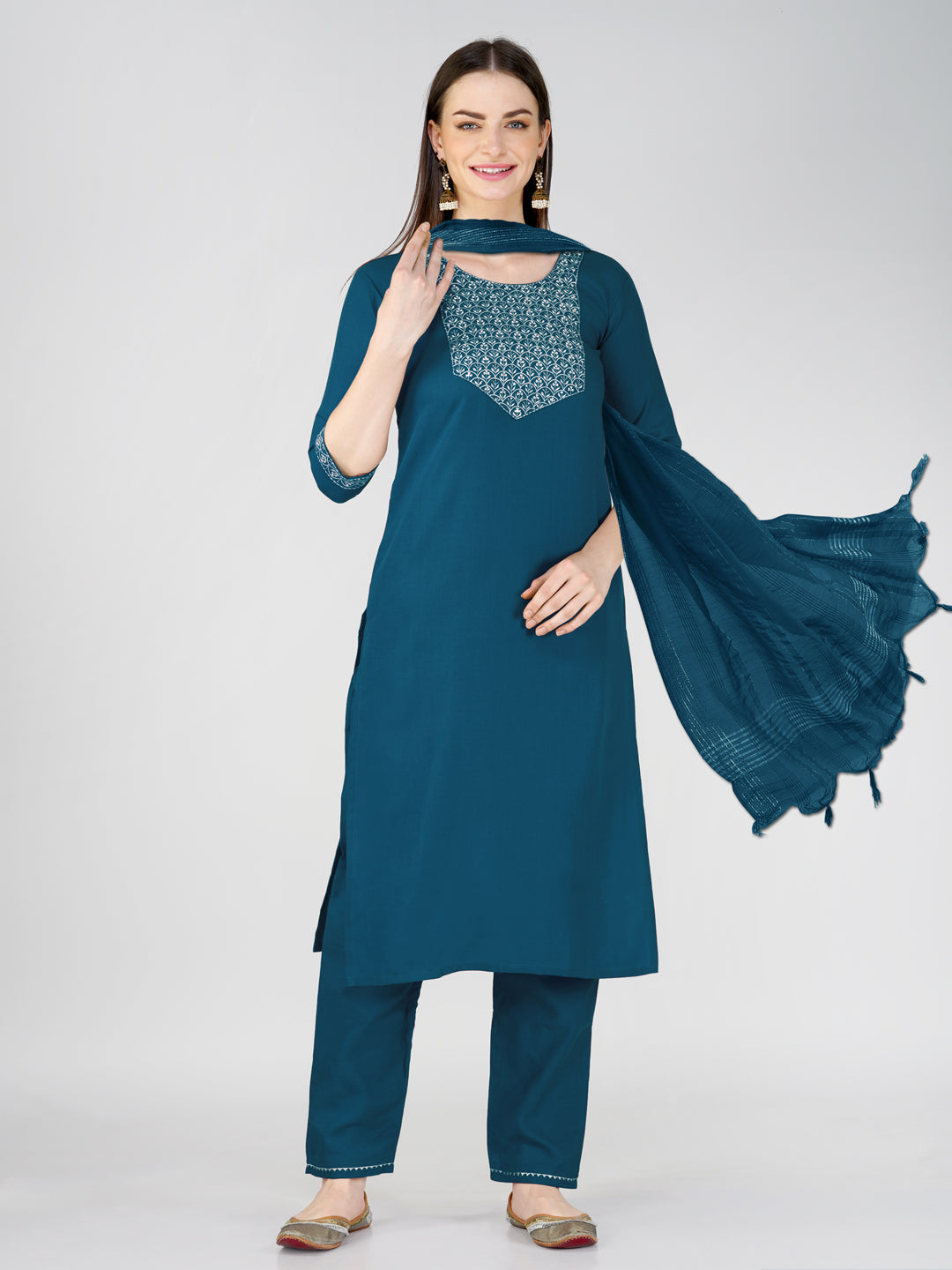 Embroidered Morpichh Cotton Kurta Sets for Women