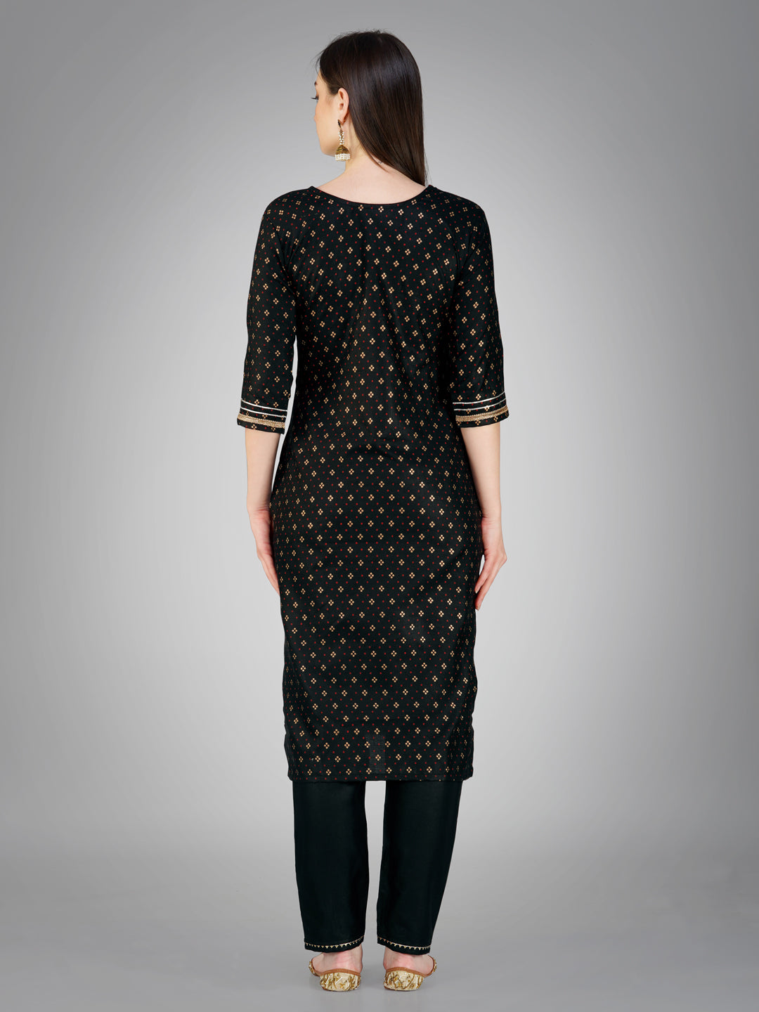 Embroidered Black Cotton Kurti Pant Sets For Women