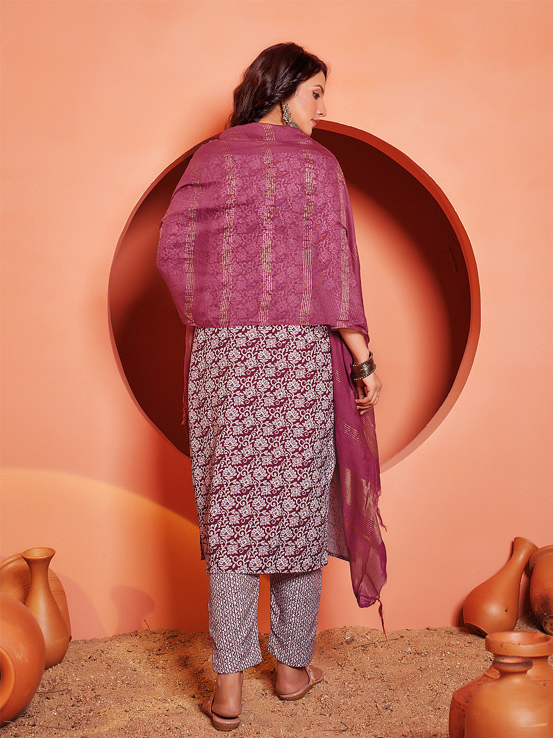 Embroidered Maroon Rayon Kurta Sets for Women