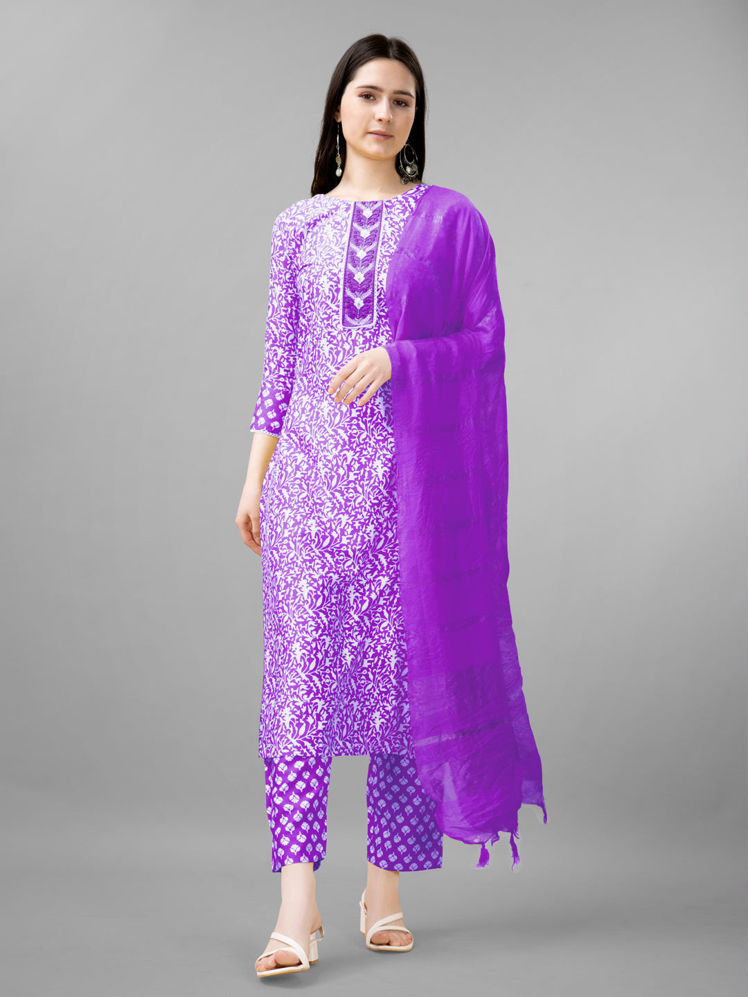 Embroidered Purple Rayon Kurta Sets for Women