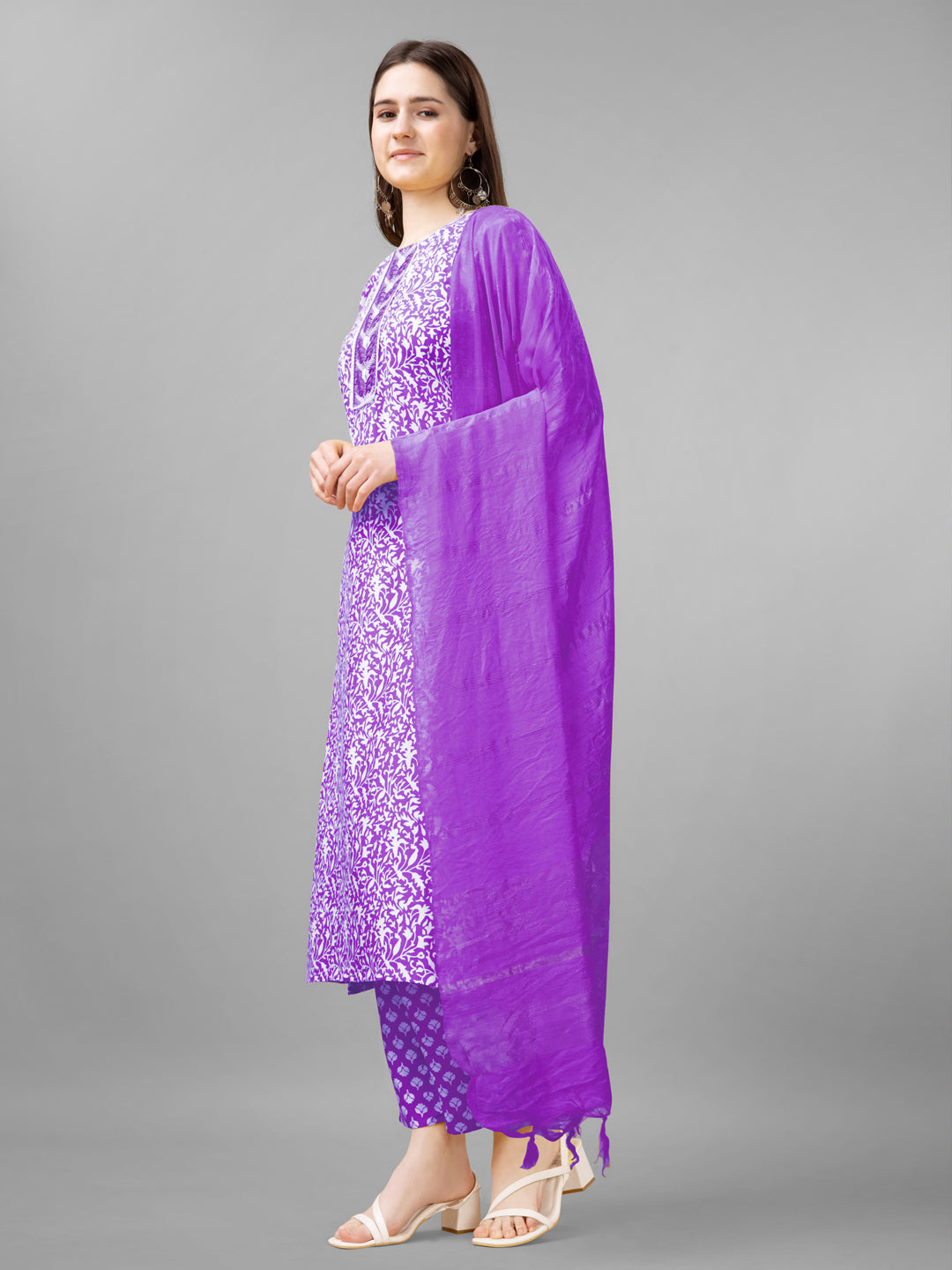 Embroidered Purple Rayon Kurta Sets for Women