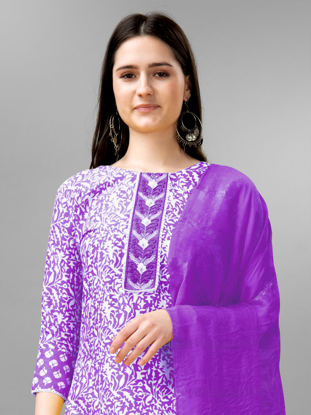 Embroidered Purple Rayon Kurta Sets for Women