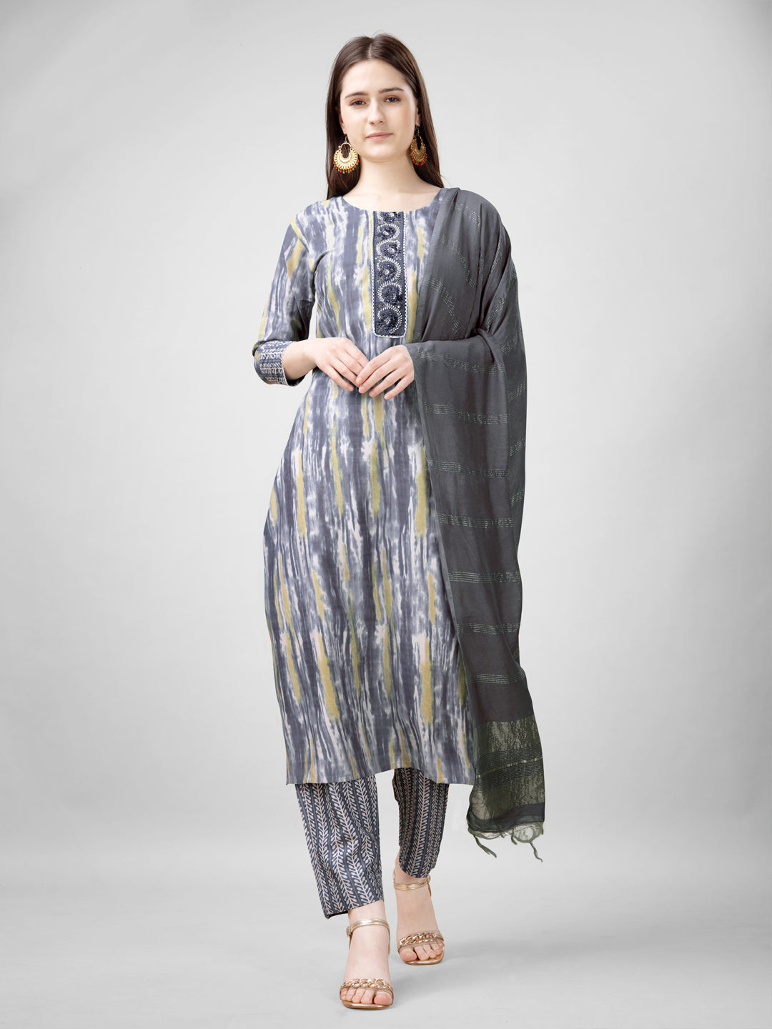 Embroidered Gray Rayon Kurta Sets for Women