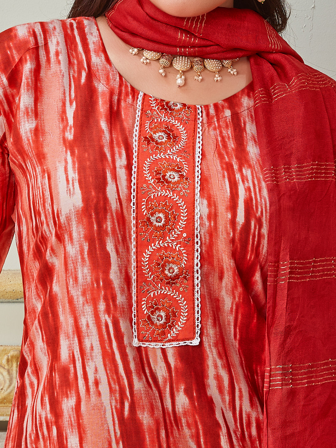 Embroidered Orange Rayon Kurta Sets for Women