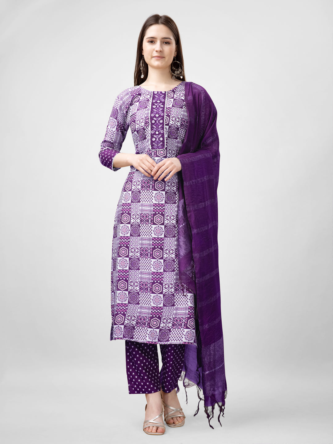 Embroidered Purple Rayon Kurta Sets for Women